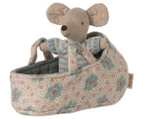 Maileg Baby mouse in carry cot, blue 12769