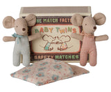 Maileg Twins - Baby mice in matchbox, checker 12770